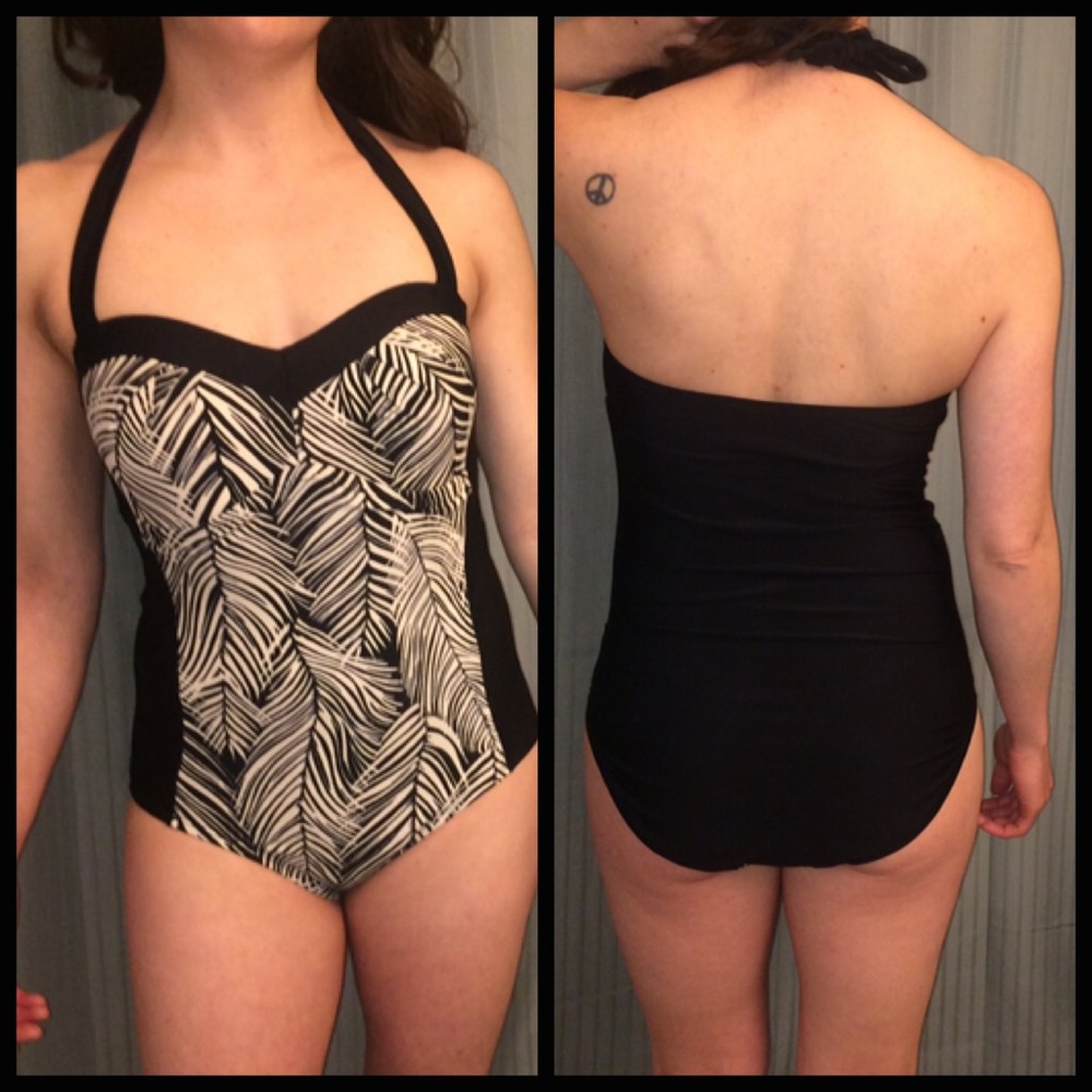 Black & White Halter One Piece Swimsuit